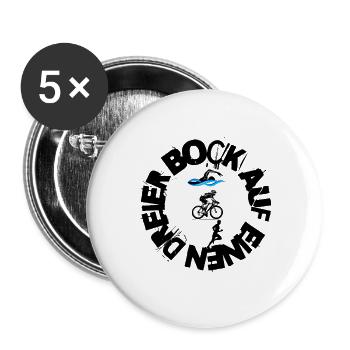 Schwimmen - Radfahren - Laufen = TRIATHLON - Buttons groß 56 mm (5er Pack) - Weiß - Vorne