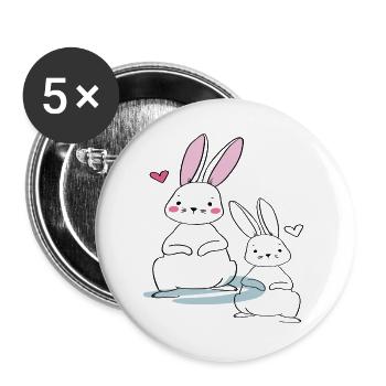 Osterhasen - Buttons groß 56 mm (5er Pack) - Weiß - Vorne