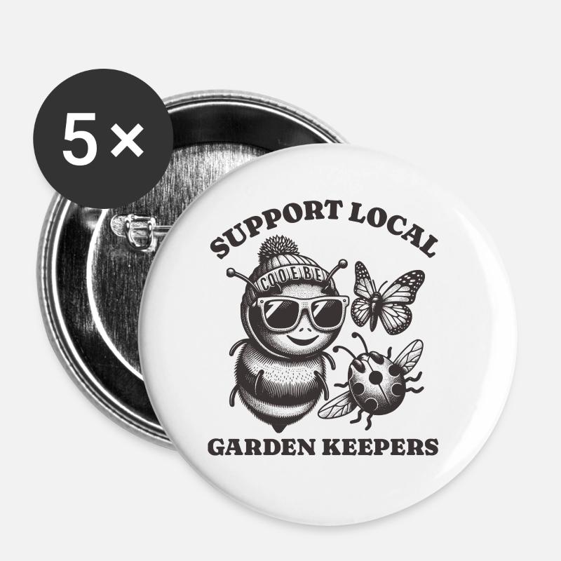bee butterfly Lovers - Support Local garden - Buttons groß 56 mm (5er Pack) - Weiß