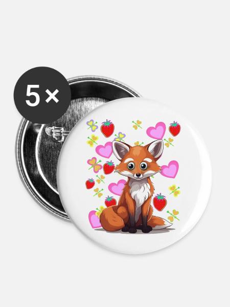 Fuchs Füchse Kinder Kind Sommer - Buttons groß 56 mm (5er Pack) - Weiß