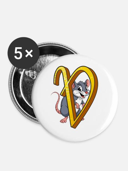 BUCHSTABE V - Buttons groß 56 mm (5er Pack) - Weiß