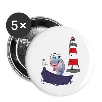 Delphin Fisch Fische maritim Kinder Kind Boot - Buttons groß 56 mm (5er Pack) - Weiß - Vorne