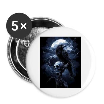 Raven Skull Moon Dark Gothic Black Crow - Buttons large 2.2''/56 mm (5-pack) - white - Front