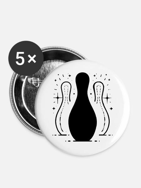 Bowling Skizze - Buttons groß 56 mm (5er Pack) - Weiß