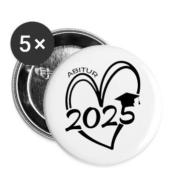 Abitur 2025 Herz - Buttons groß 56 mm (5er Pack) - Weiß - Vorne
