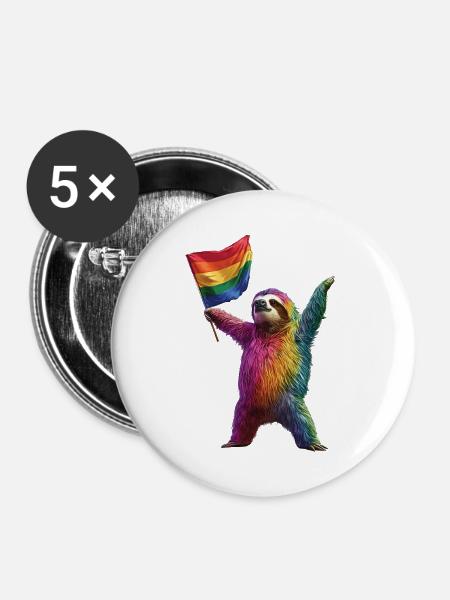Faultier - Buttons groß 56 mm (5er Pack) - Weiß