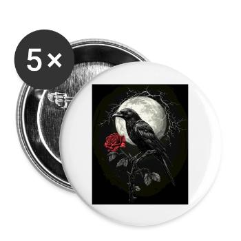 Raven Rose Moon Gloomy Gothic Black Crow - Buttons large 2.2''/56 mm (5-pack) - white - Front