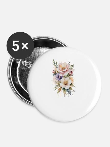 Ätherisches Aquarell Blumenstrauß - Buttons groß 56 mm (5er Pack) - Weiß