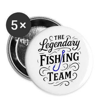 Fishing Team Spruch - Buttons groß 56 mm (5er Pack) - Weiß - Vorne