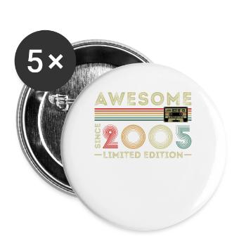 2005 Vintage Retro Birthday Gift - Buttons large 2.2''/56 mm (5-pack) - white - Front