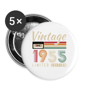 Cadeau d’anniversaire rétro vintage 1955 - Lot de 5 grands badges (56 mm) - blanc - Devant