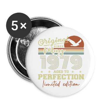 Mai 1979 | Geburtstagsgeschenk Mai 1979 Mai 1979 - Buttons groß 56 mm (5er Pack) - Weiß - Vorne