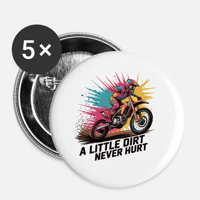 Motocross – Bunt, wild, frei - Buttons groß 56 mm (5er Pack) - Weiß