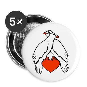 2 Tauben Herz Vögel zwei Pärchen sitzen verliebt - Buttons groß 56 mm (5er Pack) - Weiß - Vorne