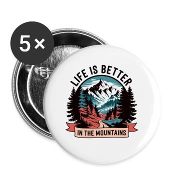 Leben ist besser in den Bergen - Buttons groß 56 mm (5er Pack) - Weiß - Vorne