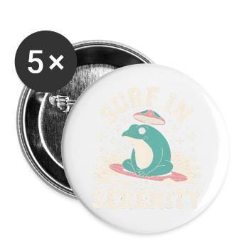 Surfen in Serenity - Süßer Frosch Aufkleber - Buttons groß 56 mm (5er Pack) - Weiß - Vorne