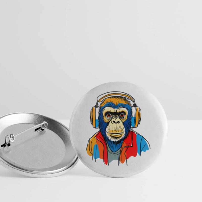 Affe mit Kopfhörern Buttons groß 56 mm (5er Pack)