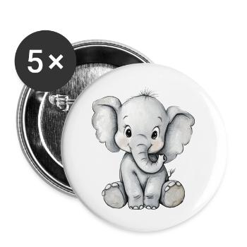 kleiner süßer Elefant - Buttons groß 56 mm (5er Pack) - Weiß - Vorne