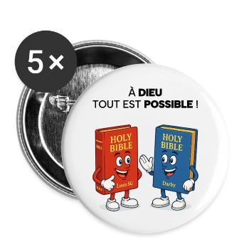 Bibel T-Shirt - Buttons groß 56 mm (5er Pack) - Weiß - Vorne
