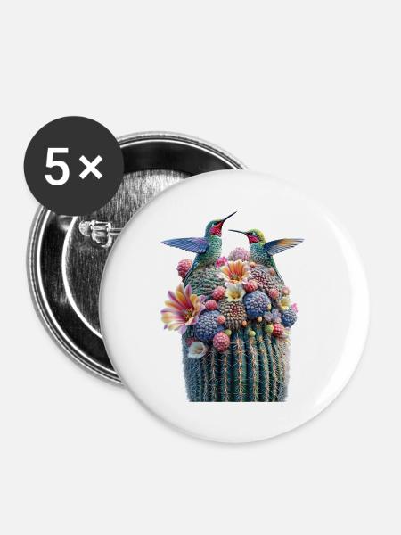 Kaktus - Buttons groß 56 mm (5er Pack) - Weiß