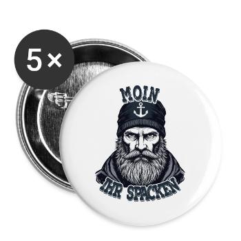 Frison orientale Mer du Nord Seaman Moin Ur Spacken - Lot de 5 grands badges (56 mm) - blanc - Devant