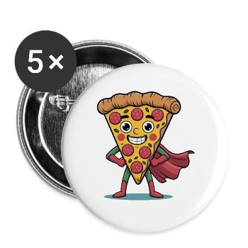 Witziges Pizza Cartoon Pizzastück Design - Buttons groß 56 mm (5er Pack) - Weiß - Vorne