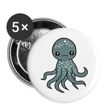 Oktopus Kraken Tintenfisch Kopffüßer süß niedlich - Buttons groß 56 mm (5er Pack) - Weiß - Vorne
