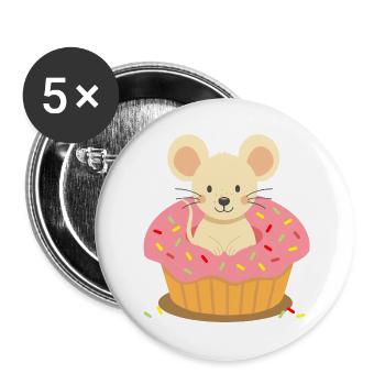 Souris assise dans un cupcake rose avec des pépites - Lot de 5 grands badges (56 mm) - blanc - Devant