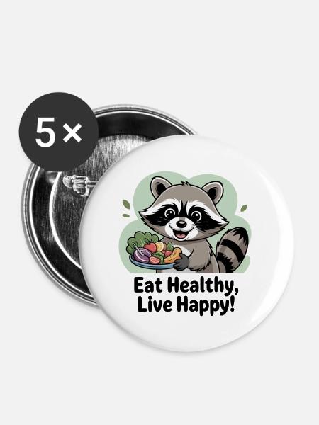 GESUND ESSEN, GLÜCKLICH LEBEN - Buttons groß 56 mm (5er Pack) - Weiß
