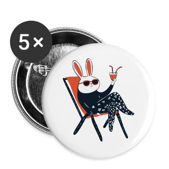 Beach Bunny – Chill Rabbit avec ombres et boisson - Lot de 5 grands badges (56 mm) - blanc - Devant
