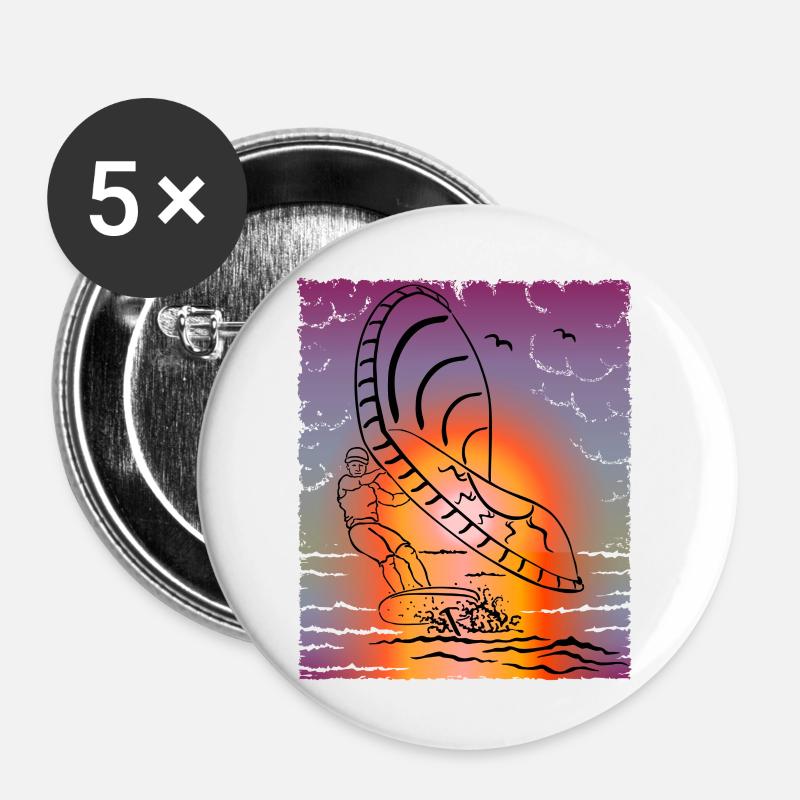 Windsurfing, foil surfing, surfers - Buttons large 2.2''/56 mm (5-pack) - white