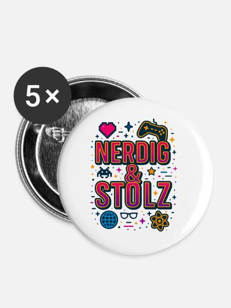 Nerdig & Stolz - Buttons groß 56 mm (5er Pack) - Weiß