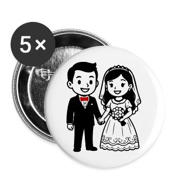 Hochzeit Paar Ehepaar - Buttons groß 56 mm (5er Pack) - Weiß - Vorne