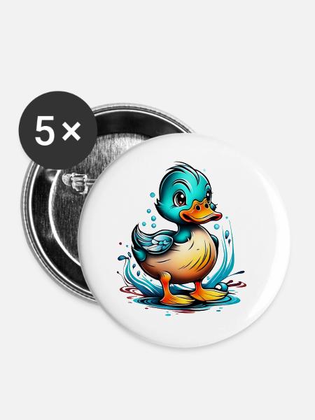 Niedliches Enten-Design mit Wasser-Details - Buttons groß 56 mm (5er Pack) - Weiß