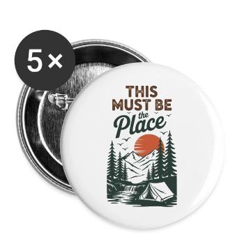 Camping Natur Retro Shirt - Buttons groß 56 mm (5er Pack) - Weiß - Vorne