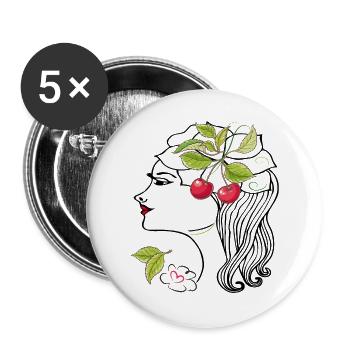 Woman's head with cherries - Buttons large 2.2''/56 mm (5-pack) - white - Front