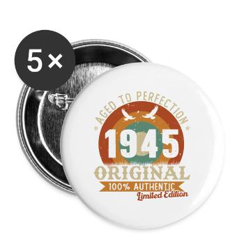 80 Jahre 1945 Vintage Retro Geburtstagsgeschenk - Buttons groß 56 mm (5er Pack) - Weiß - Vorne