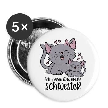 Ich werde eine große Schwester Katze Katzen Kinder - Buttons groß 56 mm (5er Pack) - Weiß - Vorne