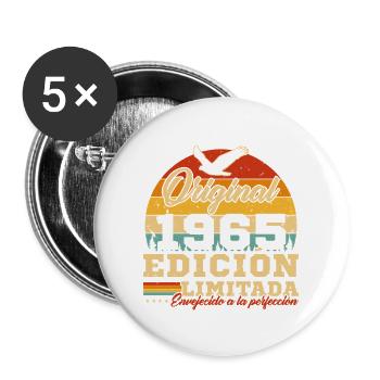 60 Jahre 1965 Vintage Retro Geburtstagsgeschenk - Buttons groß 56 mm (5er Pack) - Weiß - Vorne