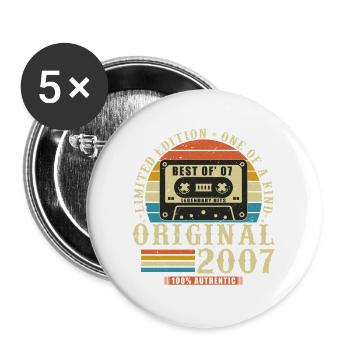 18 Ans 2007 Vintage Rétro Cadeau d’anniversaire - Lot de 5 grands badges (56 mm) - blanc - Devant