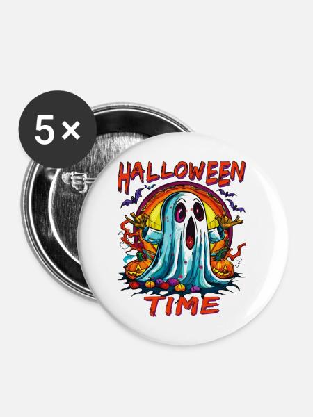 HALLOWEEN TIME - Buttons groß 56 mm (5er Pack) - Weiß