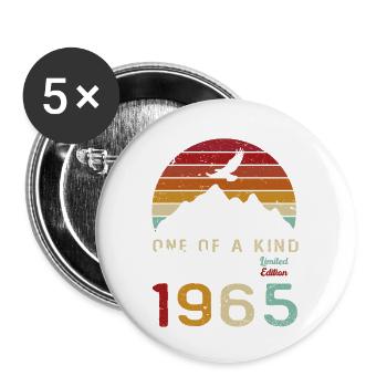 60 Jahre 1965 Vintage Retro Geburtstagsgeschenk - Buttons groß 56 mm (5er Pack) - Weiß - Vorne