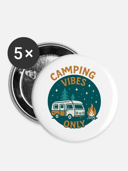 Camping Vibes Only - Freizeit Design - Buttons groß 56 mm (5er Pack) - Weiß