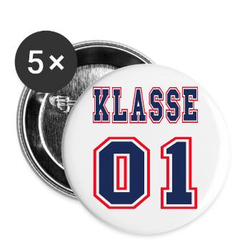 KLASSE 1 - Erstklässler Einschulung + Wunschname - Buttons groß 56 mm (5er Pack) - Weiß - Vorne