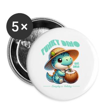 Funky Dino Kokosnuss - Buttons groß 56 mm (5er Pack) - Weiß - Vorne