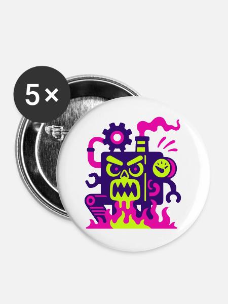 Monster Machine on Fire - Buttons groß 56 mm (5er Pack) - Weiß