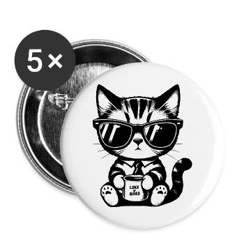 Business Cat – Like a – T-Shirt für Katzenfans - Buttons groß 56 mm (5er Pack) - Weiß - Vorne