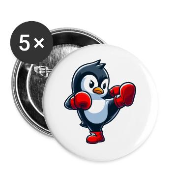 Cooler Pinguin Boxer Kickboxer Cartoon Kampfsport - Buttons groß 56 mm (5er Pack) - Weiß - Vorne