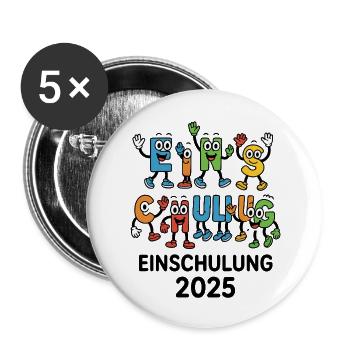 ABC-Gang – Einschulung 2025 - Buttons groß 56 mm (5er Pack) - Weiß - Vorne