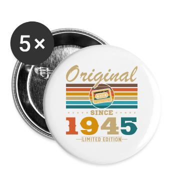 80 Jahre 1945 Vintage Retro Geburtstagsgeschenk - Buttons groß 56 mm (5er Pack) - Weiß - Vorne